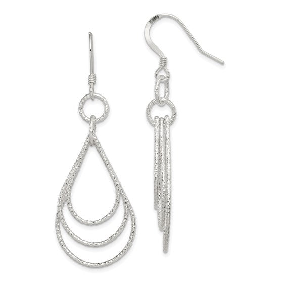 Textured Teardrop Dangling Silver Earrings