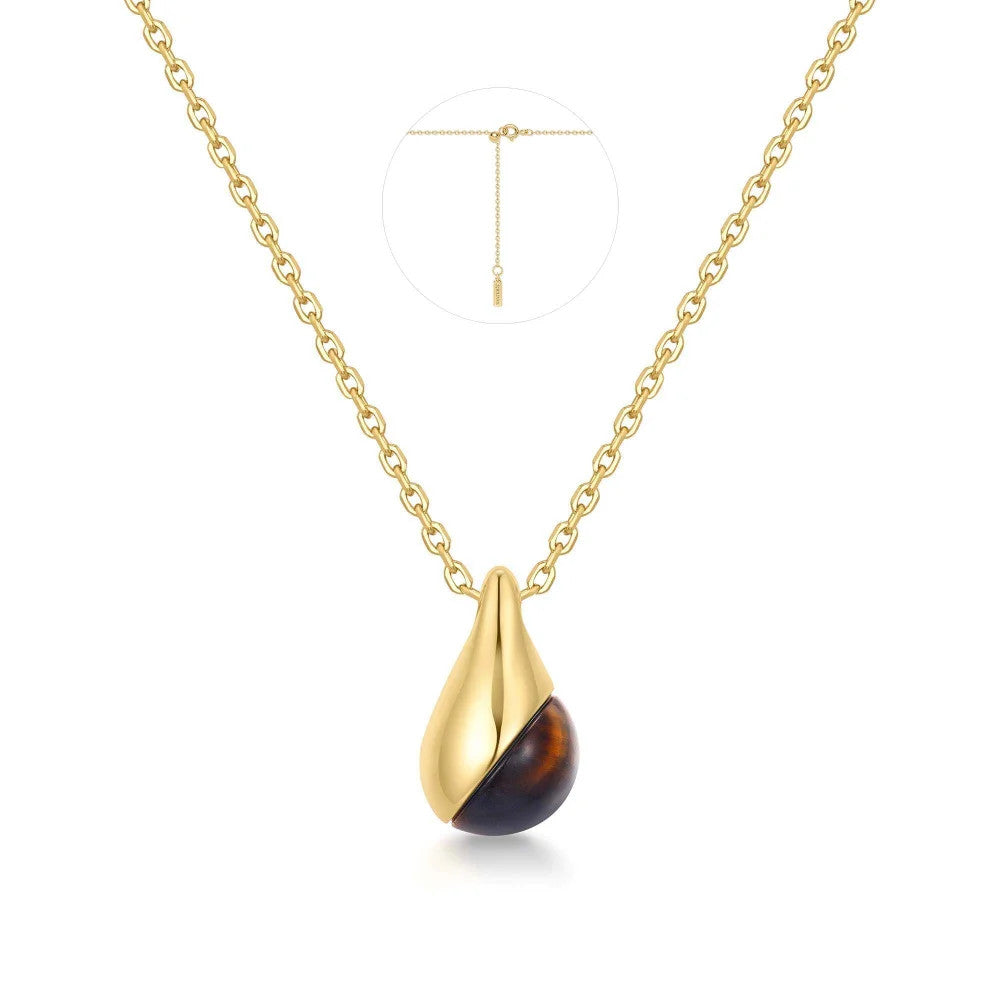 Yellow Tiger Eye Droplet Pendant Necklace