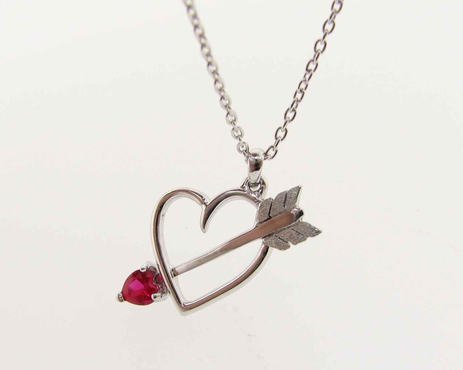 Silver Heart Gemstone Necklace, Bejeweled Heart &amp; Arrow