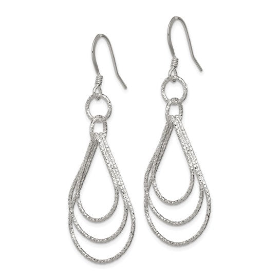 Textured Teardrop Dangling Silver Earrings