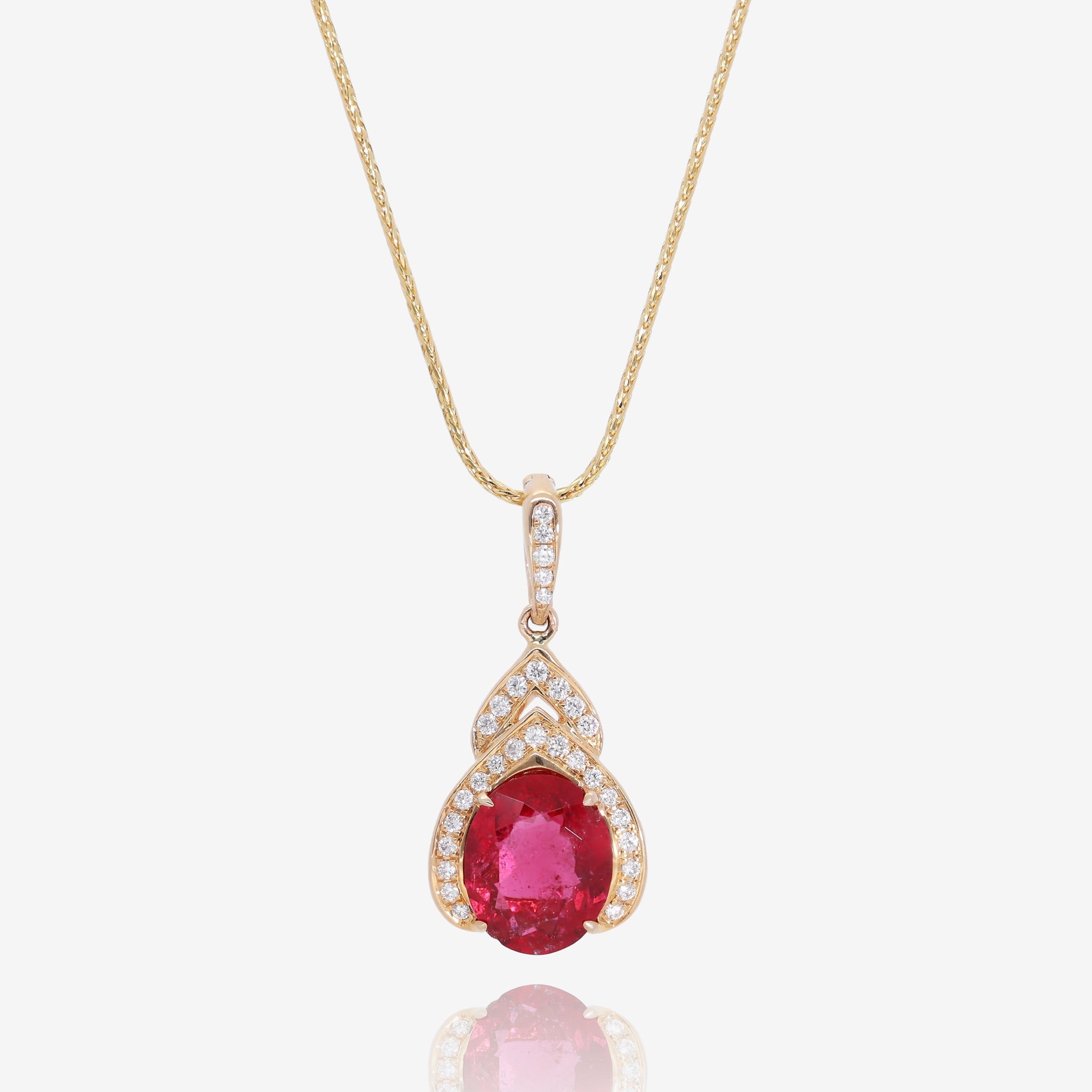 14K Yellow Gold Rubilite Garnet Diamond Pendant