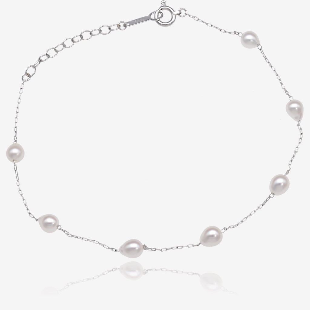 Delicate White Akoya Pearl Station Bracelet