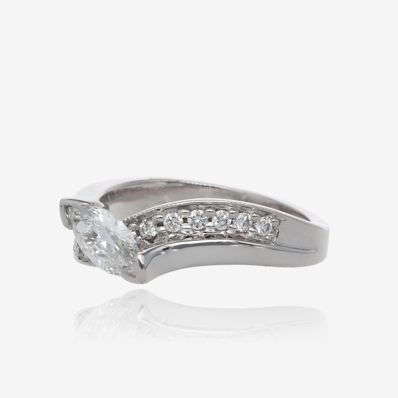 Gentle Wave Wedding Ring with Natural Marquise Diamond
