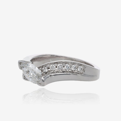Gentle Wave Wedding Ring with Natural Marquise Diamond