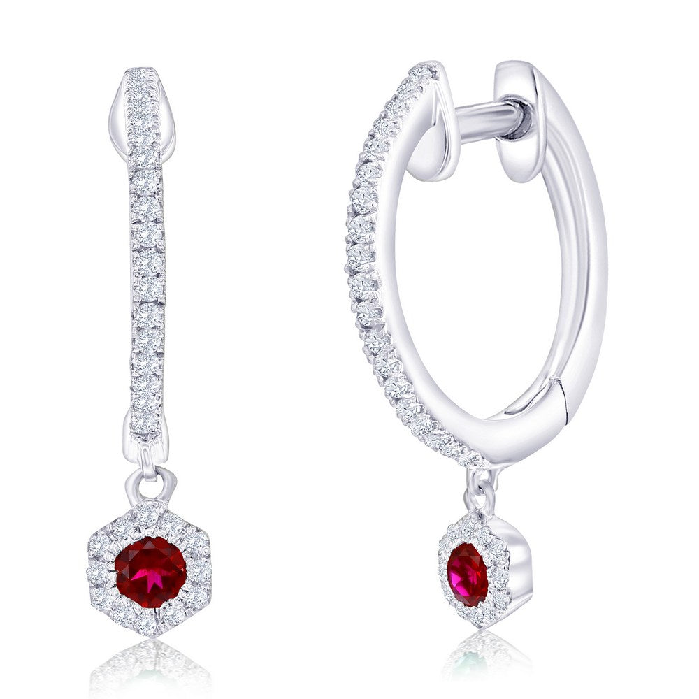 Alluring Geo Gemstone Silver Diamond Hoops