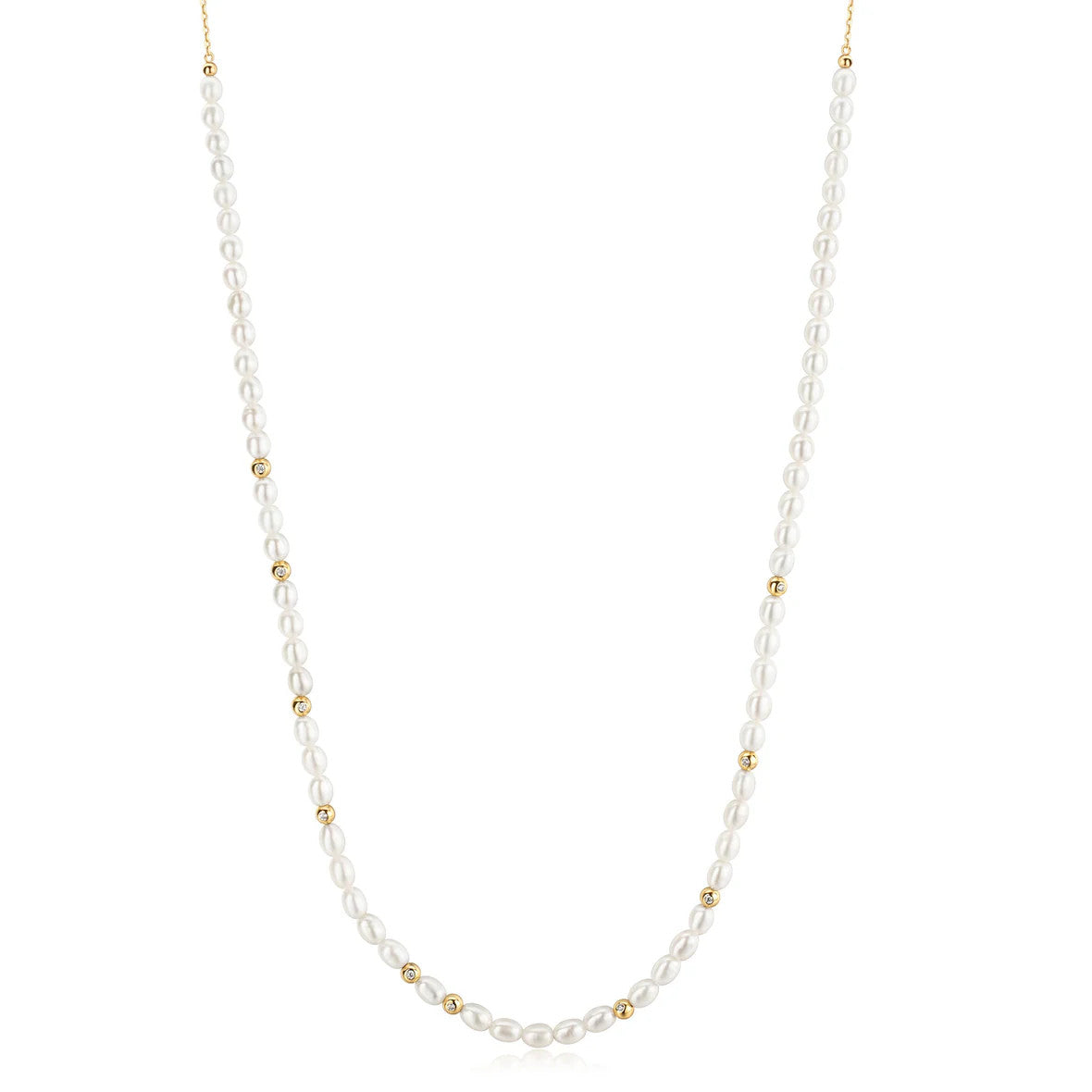 Gold Freshwater Pearl and White Cubic Zirconia Bezel Set Slider Necklace