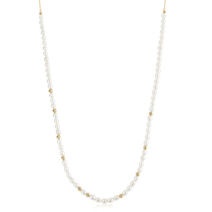 Gold Freshwater Pearl and White Cubic Zirconia Bezel Set Slider Necklace