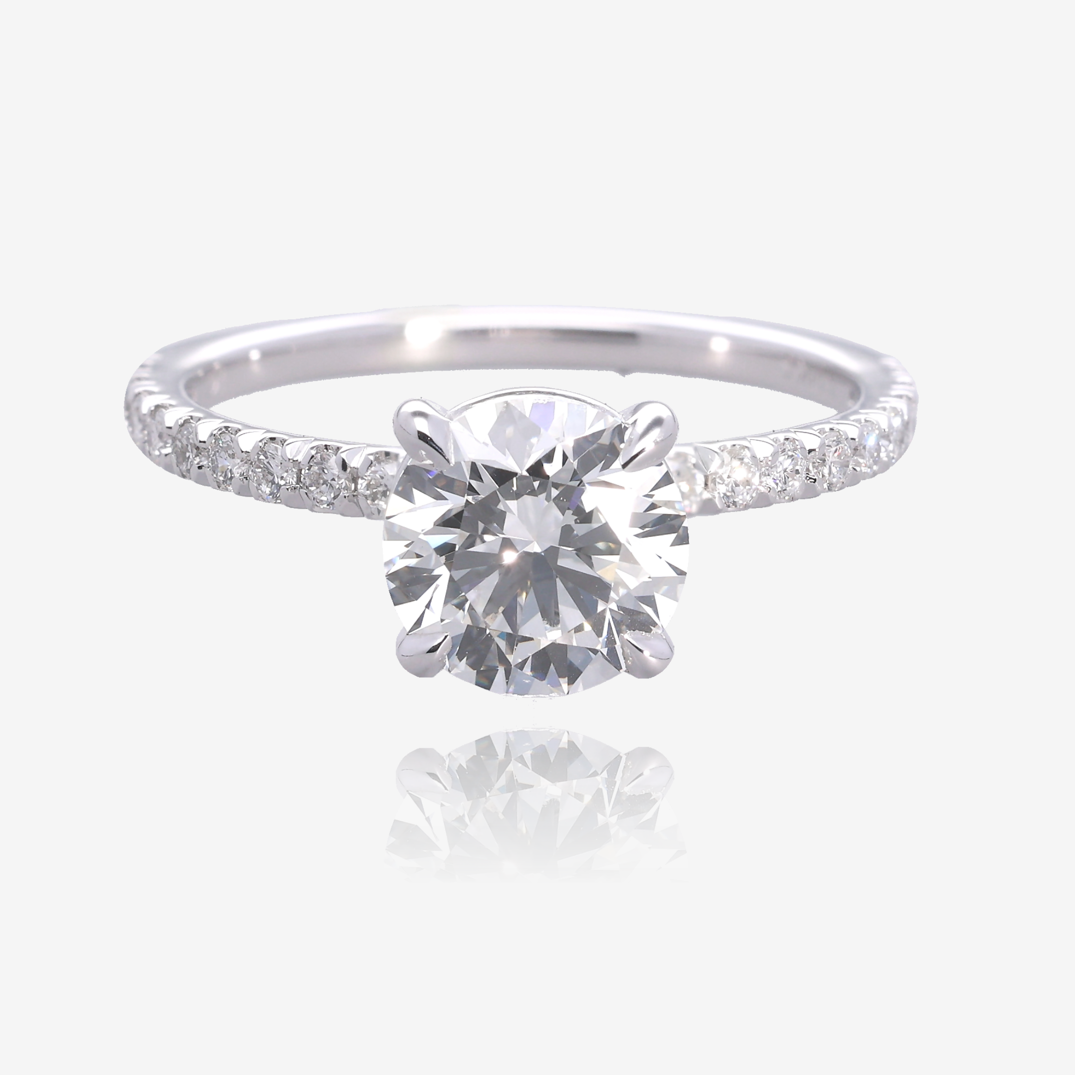 1.5ct Lab Grown Round Diamond Solitaire with Pavé Band 14K White Gold