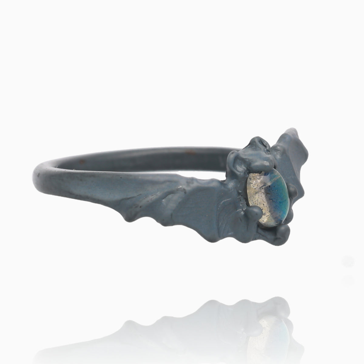Black Silver Bat Ring in Labradorite