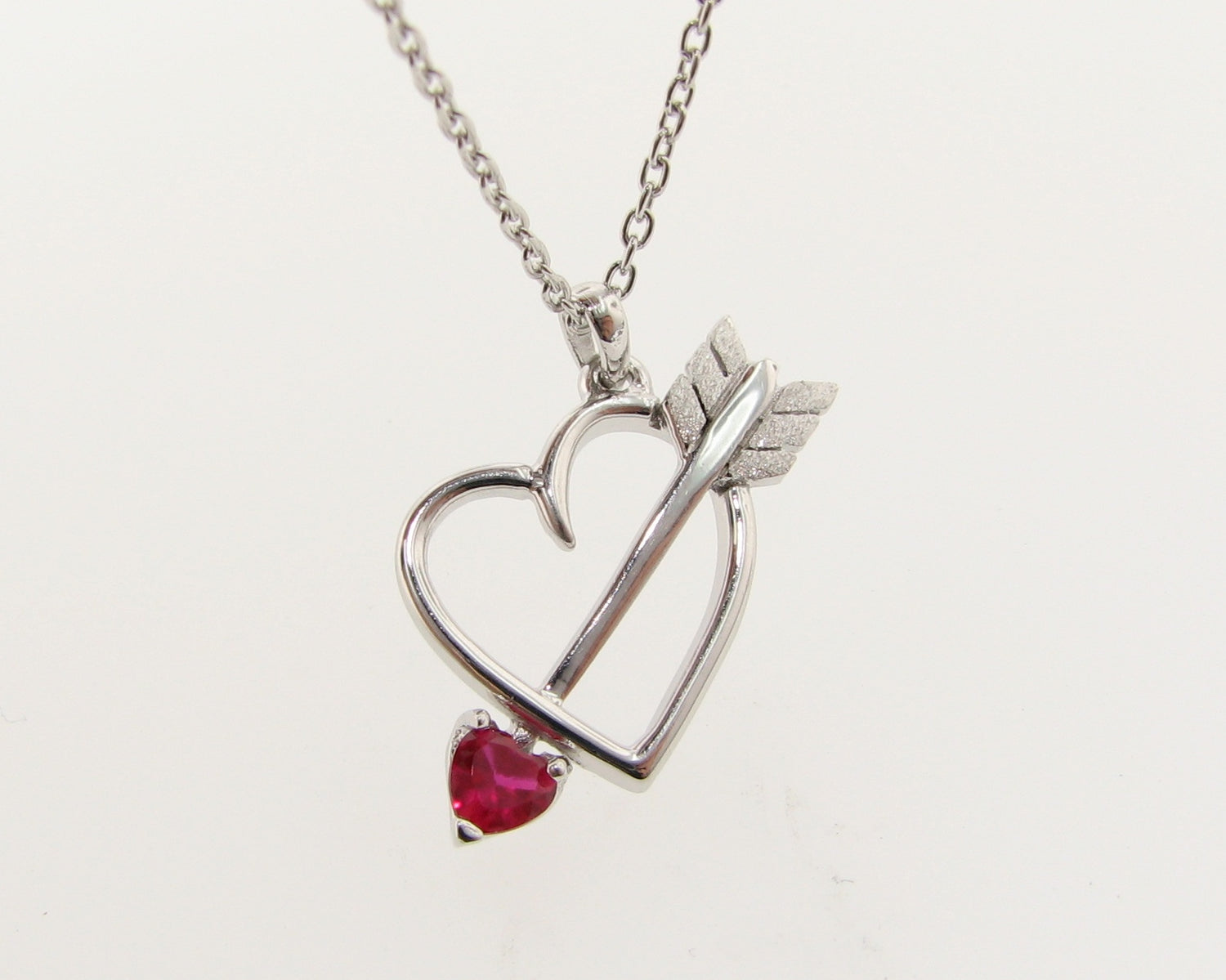 Silver Heart Gemstone Necklace, Bejeweled Heart &amp; Arrow