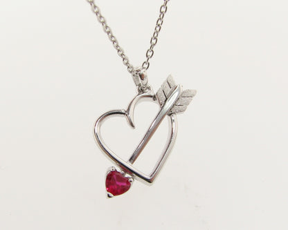 Silver Heart Gemstone Necklace, Bejeweled Heart &amp; Arrow