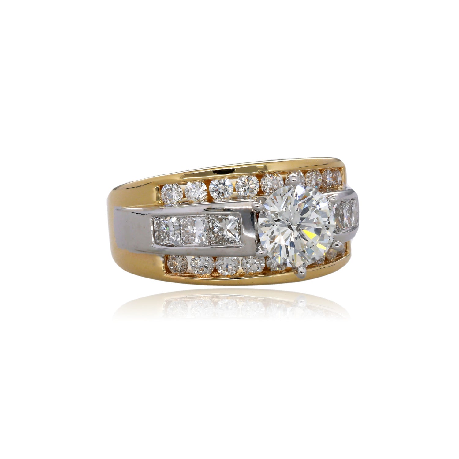 Grandiose 14K Two Tone Gold Diamond Engagement Ring with 1.60 Carat Natural Diamond
