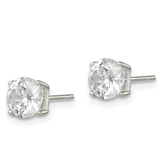 Classic 6mm Round 4 Prong Silver CZ Stud Earrings