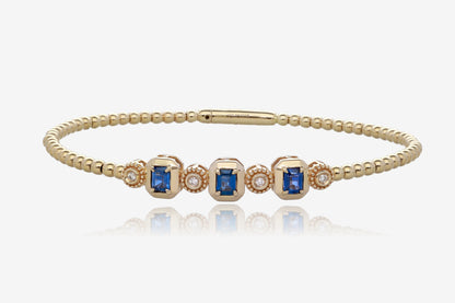 Sapphire and Diamond Flex Bangle in 14K Yellow Gold
