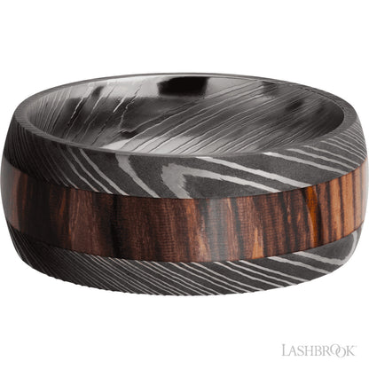 Custom LASHBROOK Damascus Wood Inlay Ring