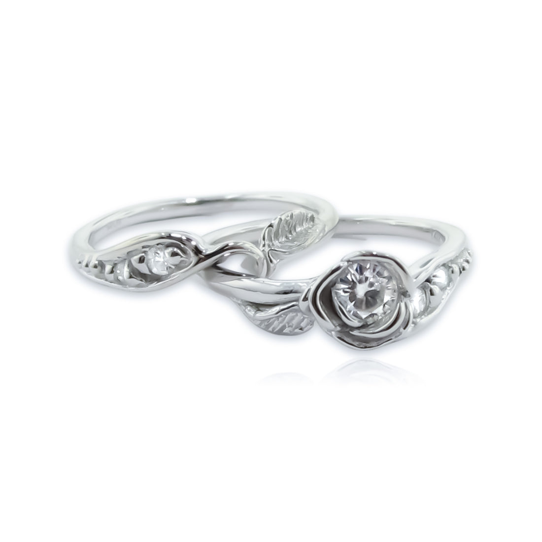 Prize Tea Rose Wedding Ring Set Lab Diamond in White Gold