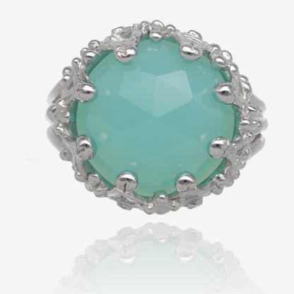 Duchess Relic Ring in Rose Cut Aqua Chalcedony and Sterling