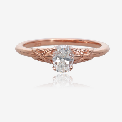 1/2CT Natural Oval Diamond in a Sculpted Vintage Rose Gold Solitaire Engagement Ring