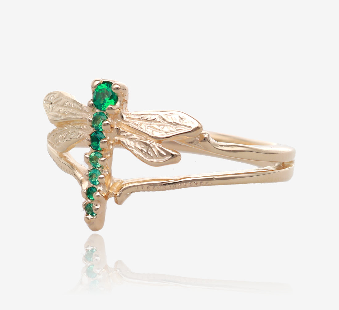 Dragonfly Ring in Lush Green and Gold
