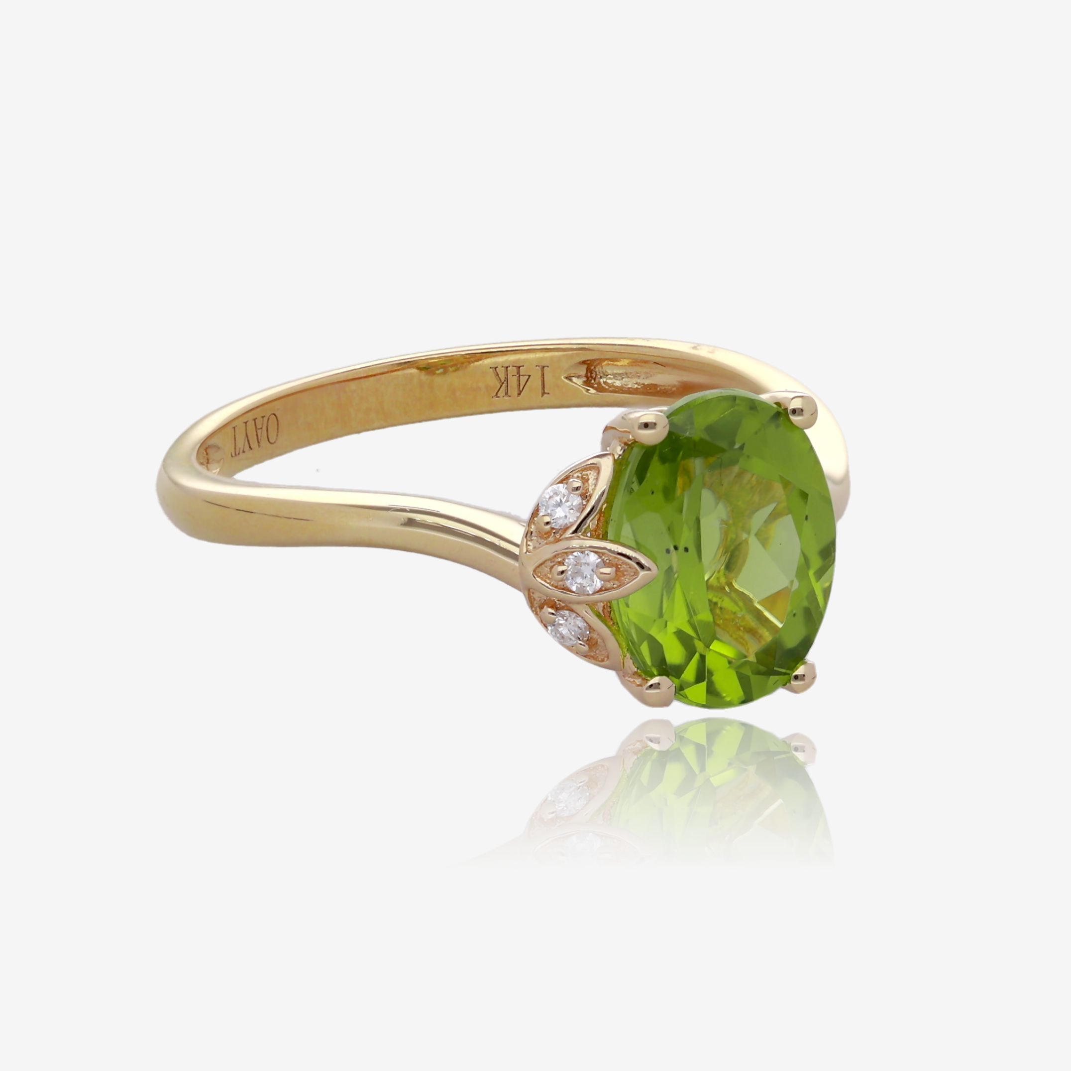 Oval Peridot and Diamond Bypass Ring in 14K Yellow Gold