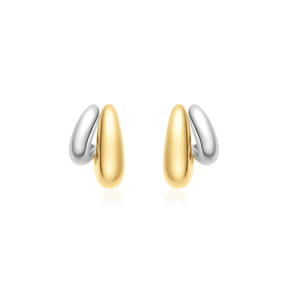 Two-Tone Dome Stud Hoop Earrings