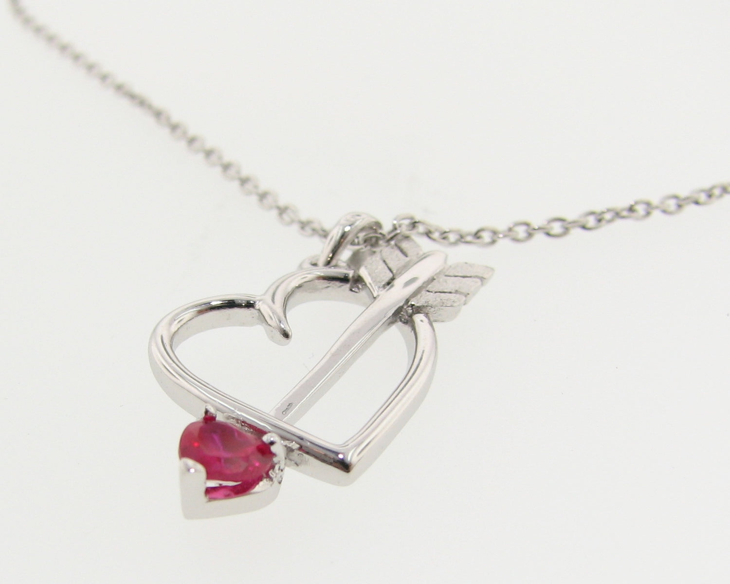 Silver Heart Gemstone Necklace, Bejeweled Heart &amp; Arrow