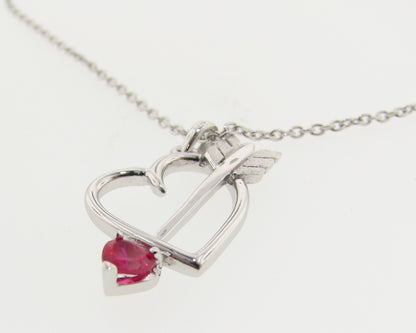 Silver Heart Gemstone Necklace, Bejeweled Heart &amp; Arrow