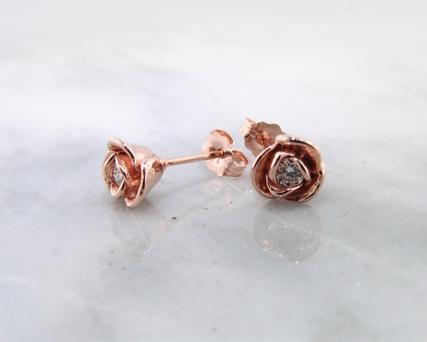 0.24ct TDW Diamond Earring Studs Rose Gold, Petite Rosebud