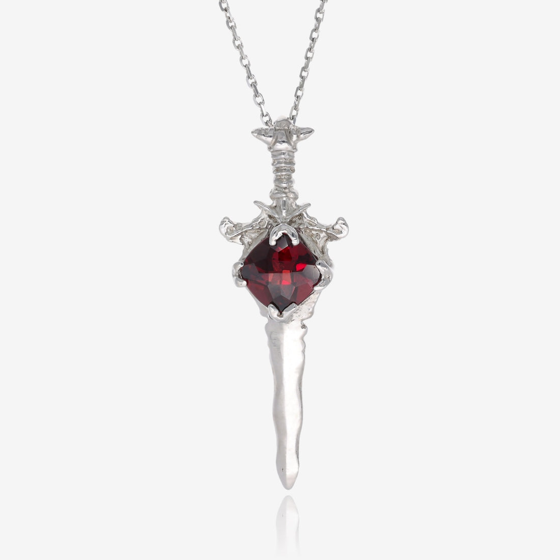 Sword Necklace in Silver and Garnet