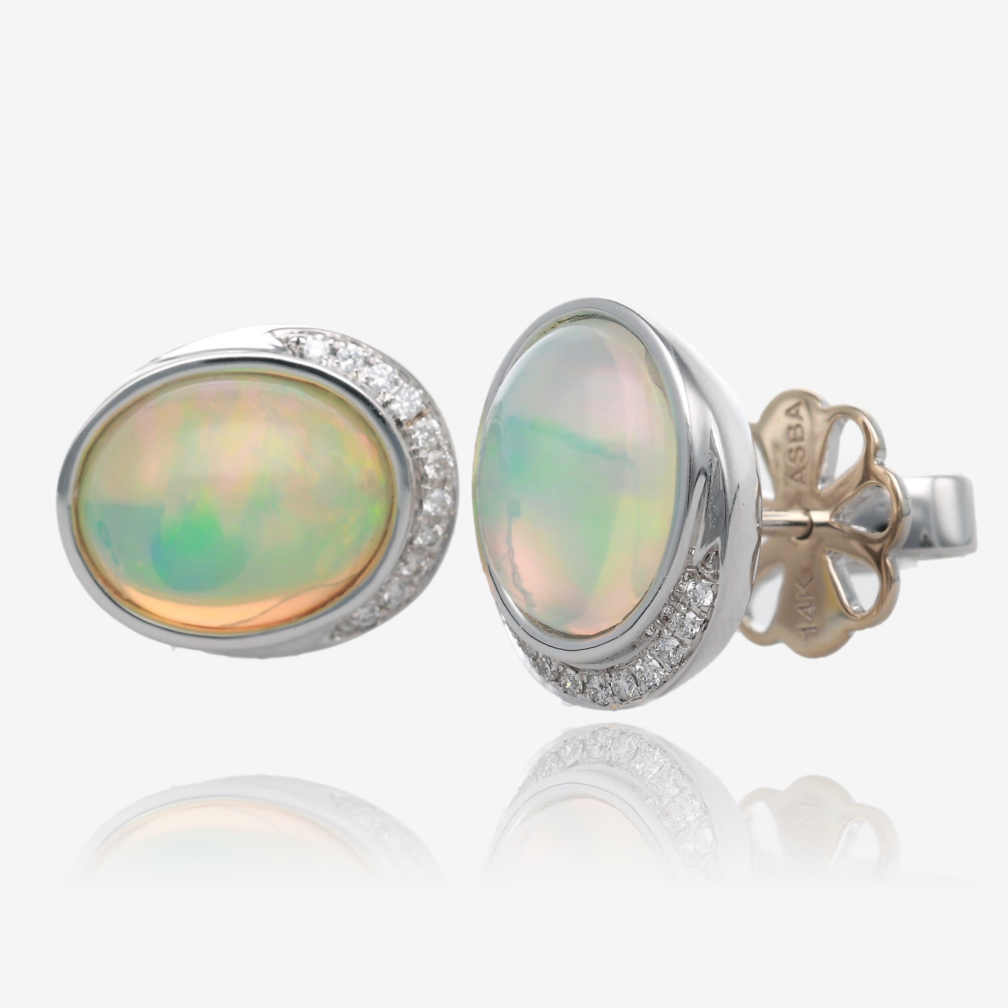 Ethiopian Opal and Diamond White Gold Stud Earrings