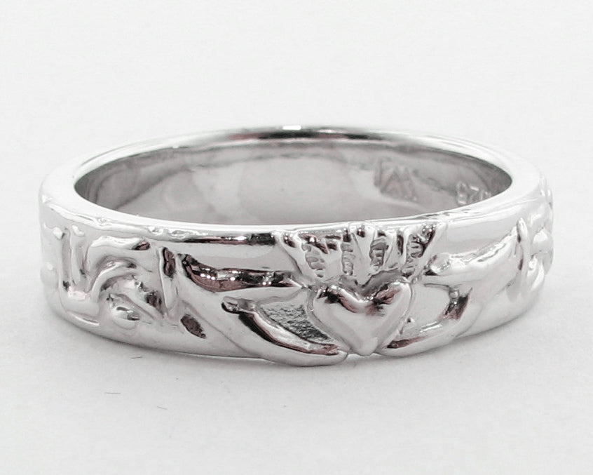 Silver Wedding Band, Claddagh Ring