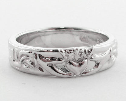 Silver Wedding Band, Claddagh Ring