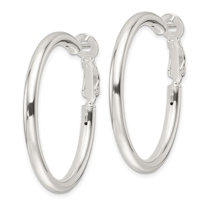 Sterling Silver Polished 3.25mm Omega Back Round Hoop Earrings