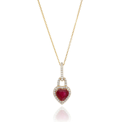 Adoration Ruby Heart Halo Pendant in Yellow Gold
