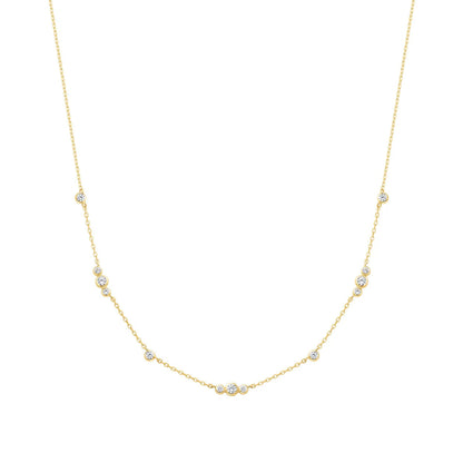 Gold Sparkling Bezel Cubic Zirconia Station Necklace