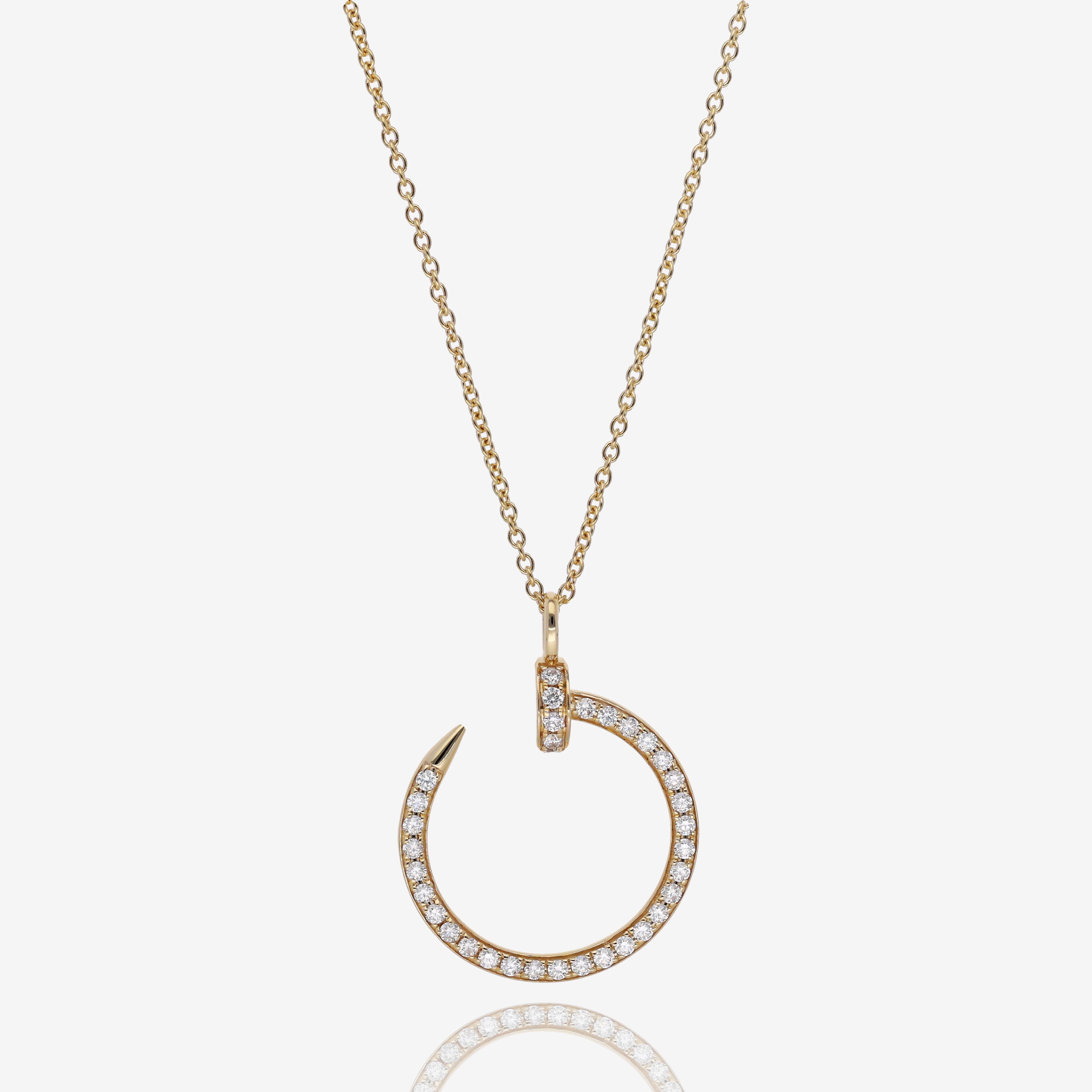 Curved Nail Natural Diamond Circle Pendant in 14K Yellow Gold
