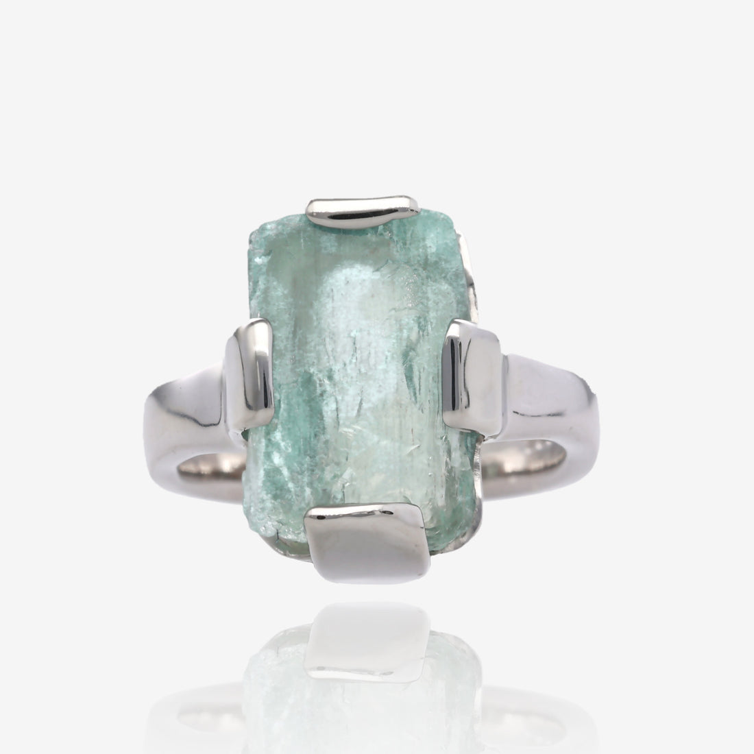 Minimalist Rough Aquamarine Silver Ring