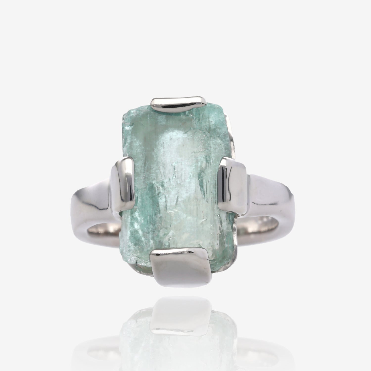 Minimalist Rough Aquamarine Silver Ring
