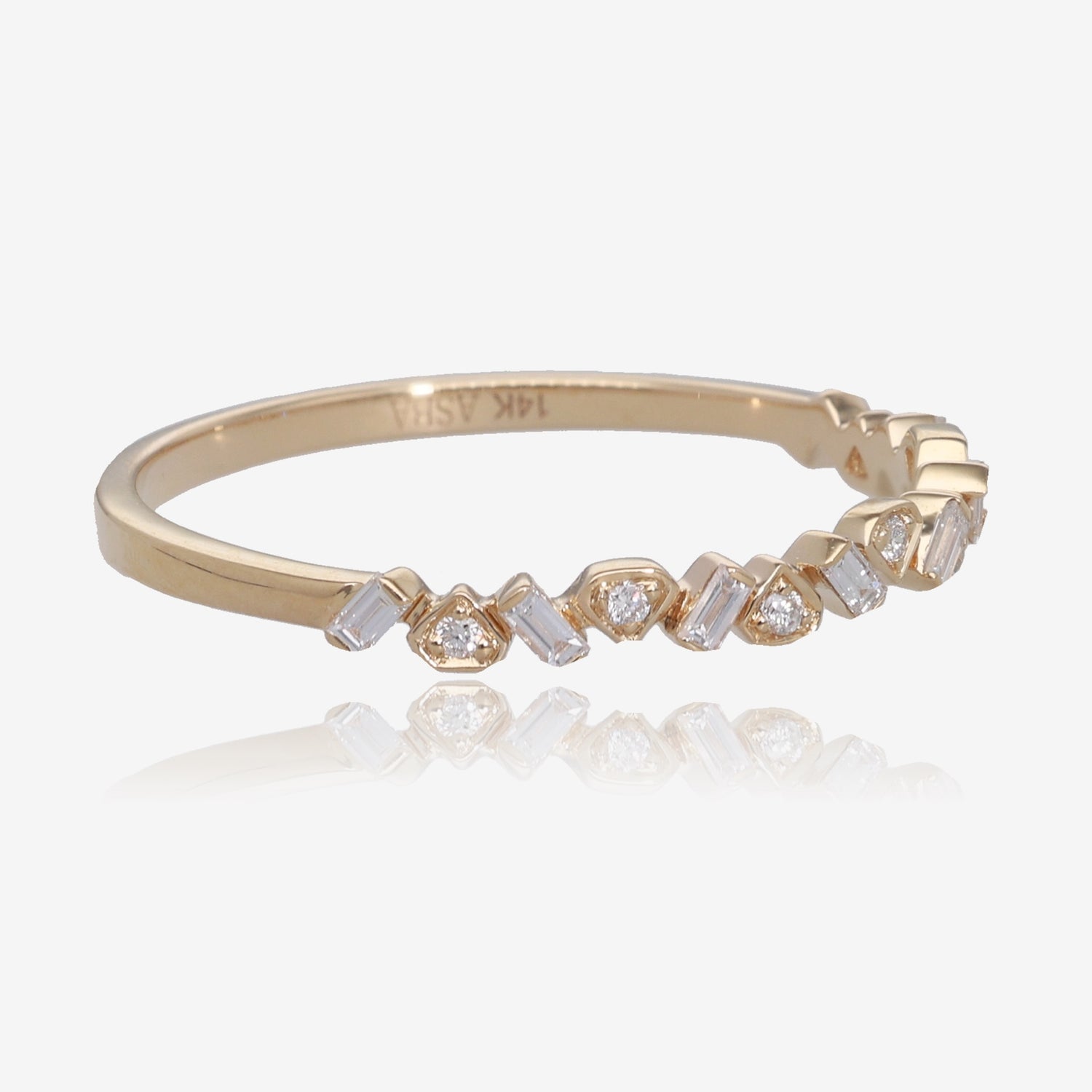14K Yellow Gold Diamond Stacking Ring, Staggered Stones