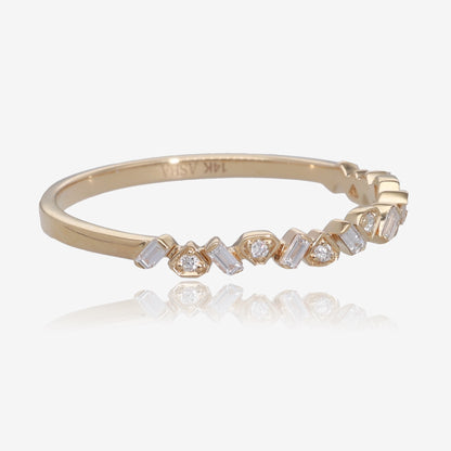 14K Yellow Gold Diamond Stacking Ring, Staggered Stones