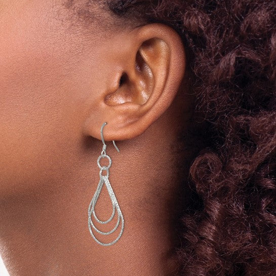 Textured Teardrop Dangling Silver Earrings