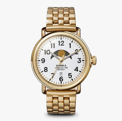 SHINOLA Mens Runwell Gold Tone Moonphase Watch