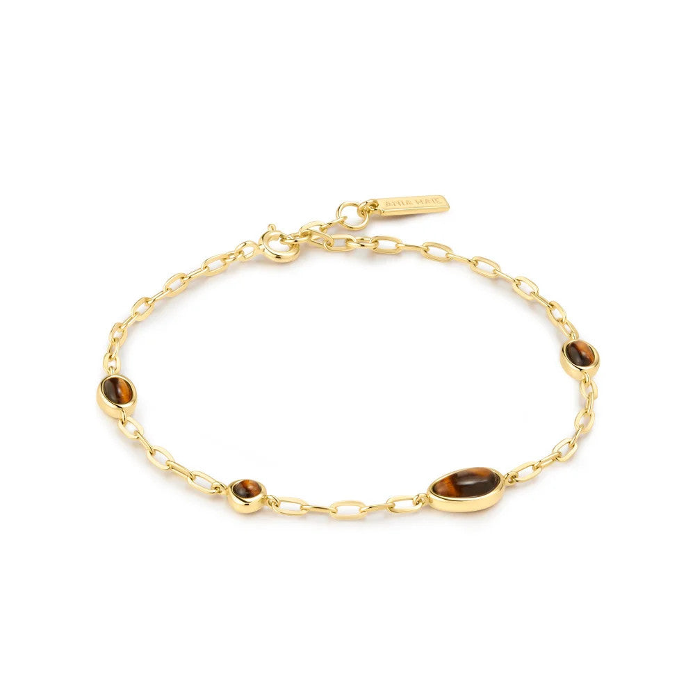 Yellow Bezel Tiger’s Eye Organic Dome Pebble Station Bracelet