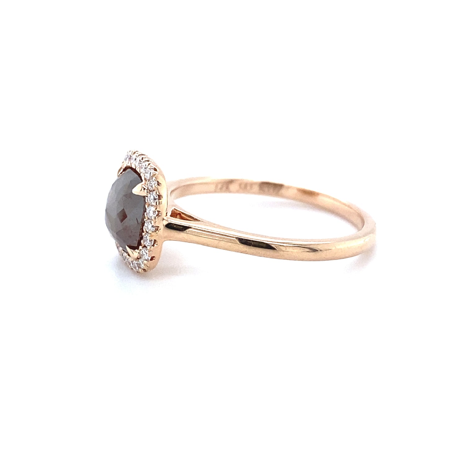 .95ct Bronzed Rough Rose Cut Diamond Cushion Halo Engagement Ring 14k Rose Gold 1.09ct TDW