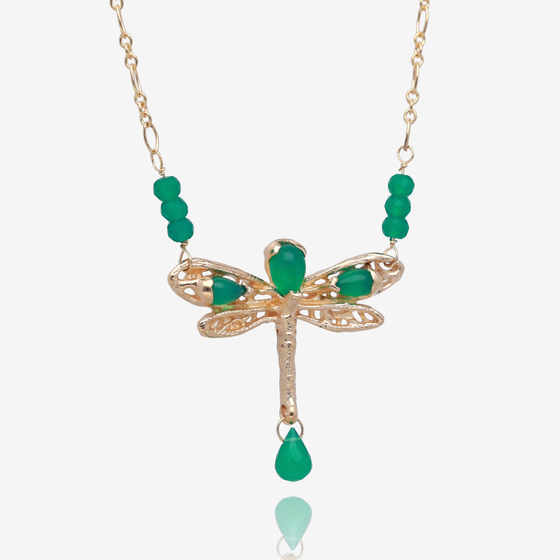 Dragonfly Necklace in Lush Green and Gold