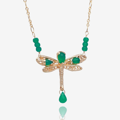 Dragonfly Necklace in Lush Green and Gold