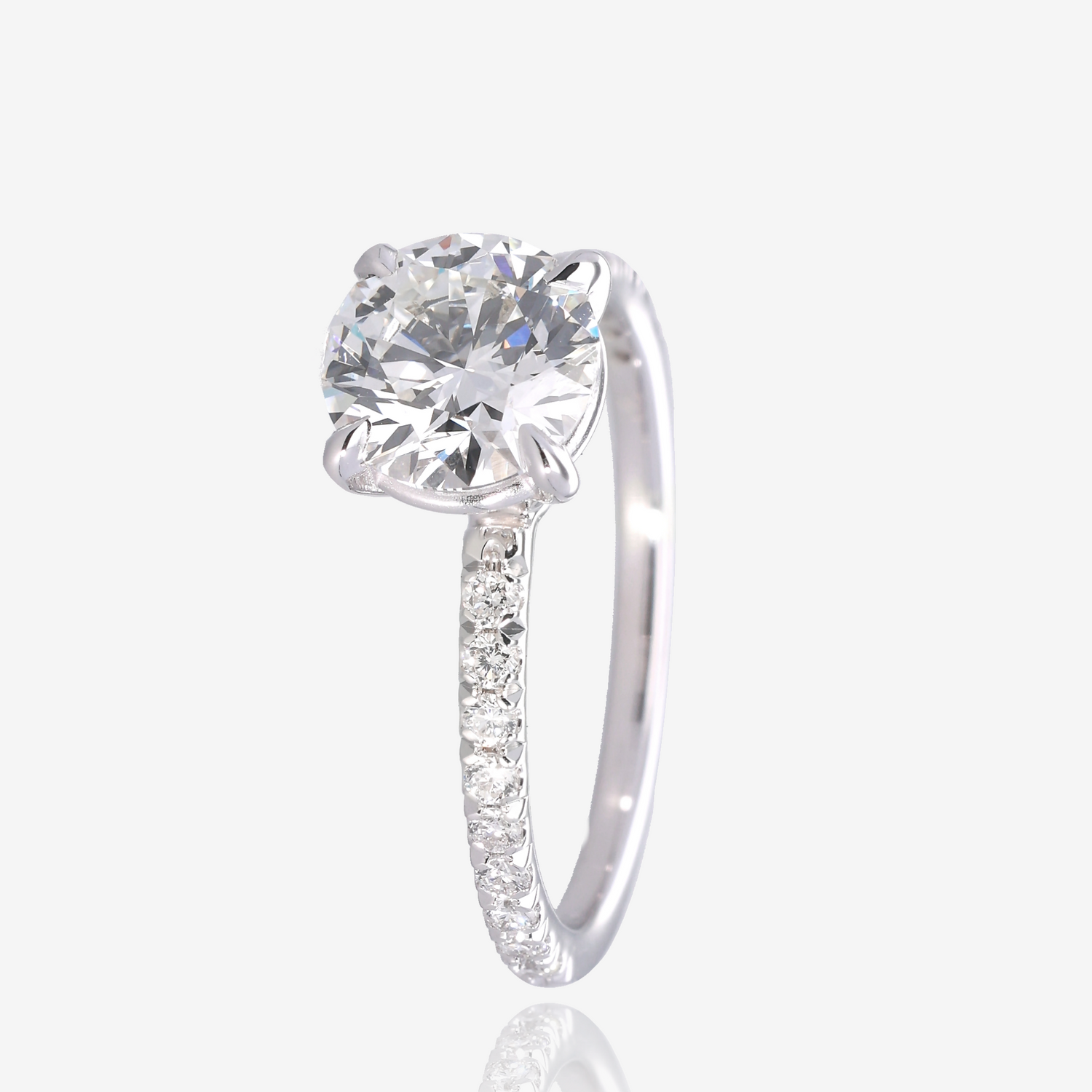 1.5ct Lab Grown Round Diamond Solitaire with Pavé Band 14K White Gold