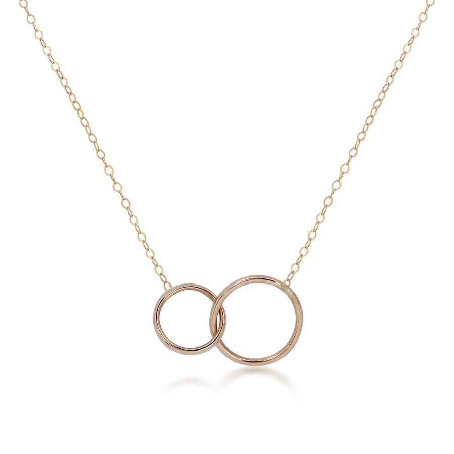 14K Yellow Gold Double Intersecting Circle Necklace