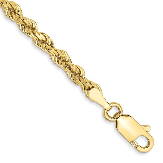 9" 10k 3mm Diamond-cut Rope Chain