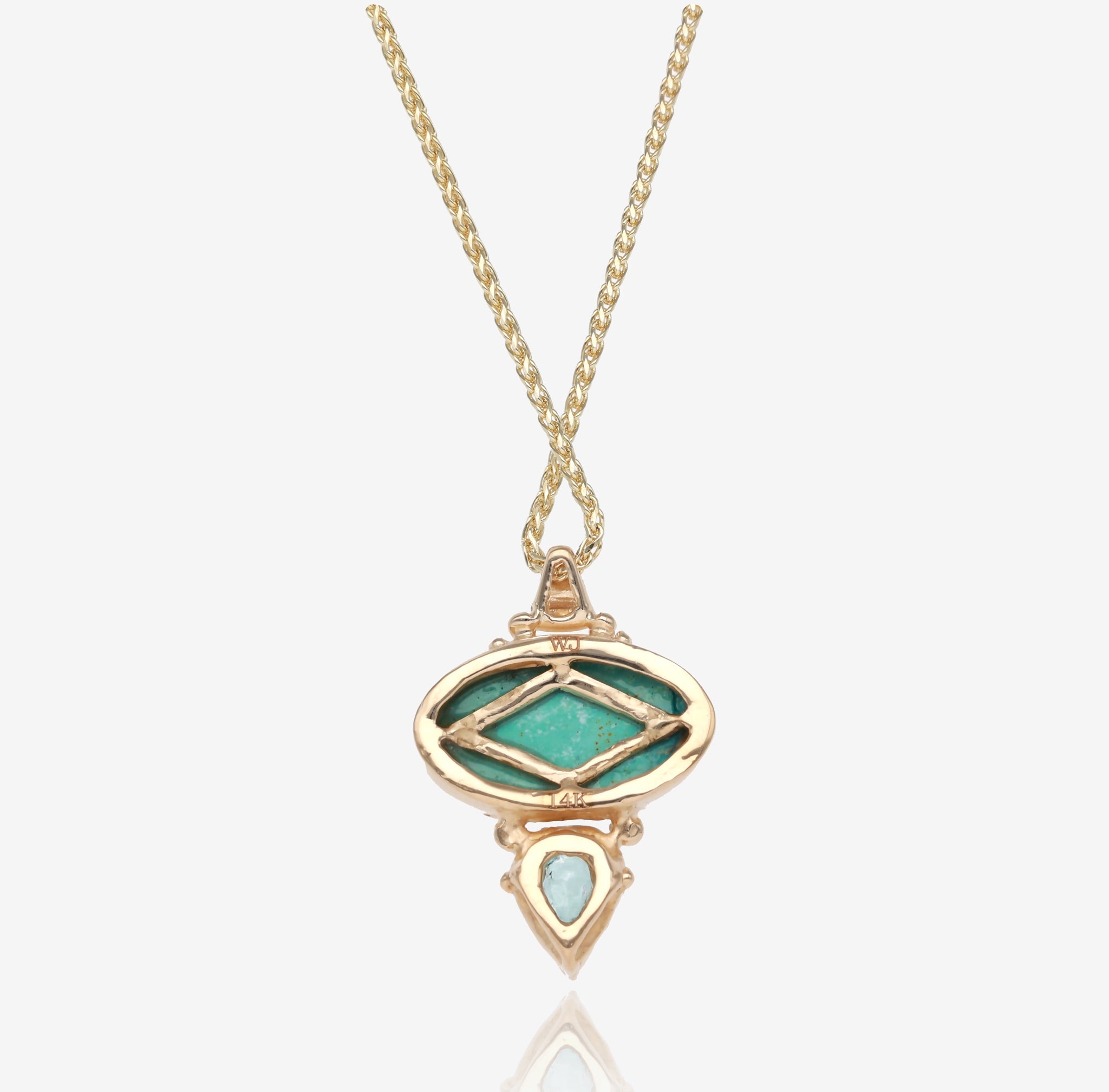 Turquoise and Zircon Reflections Pendant in Yellow Gold